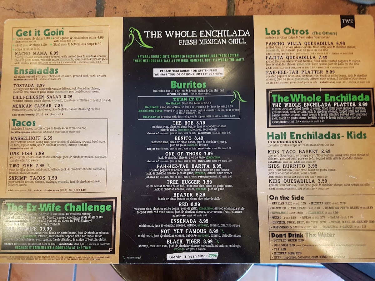 Menu The Whole Enchilada Fresh Mexican Grill-1